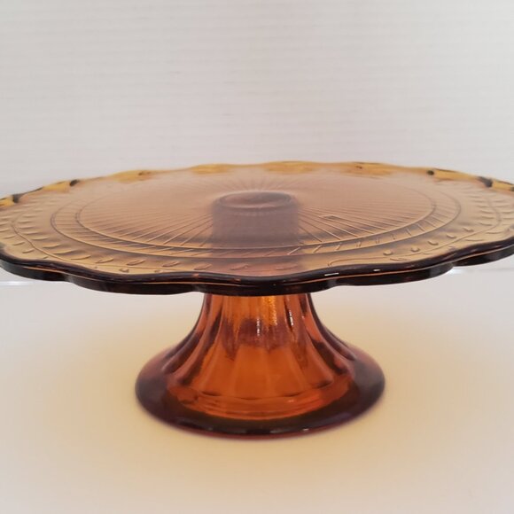 Vintage Amber glass Pedestal Cake Plate 10" Diameyer - Picture 2 of 3